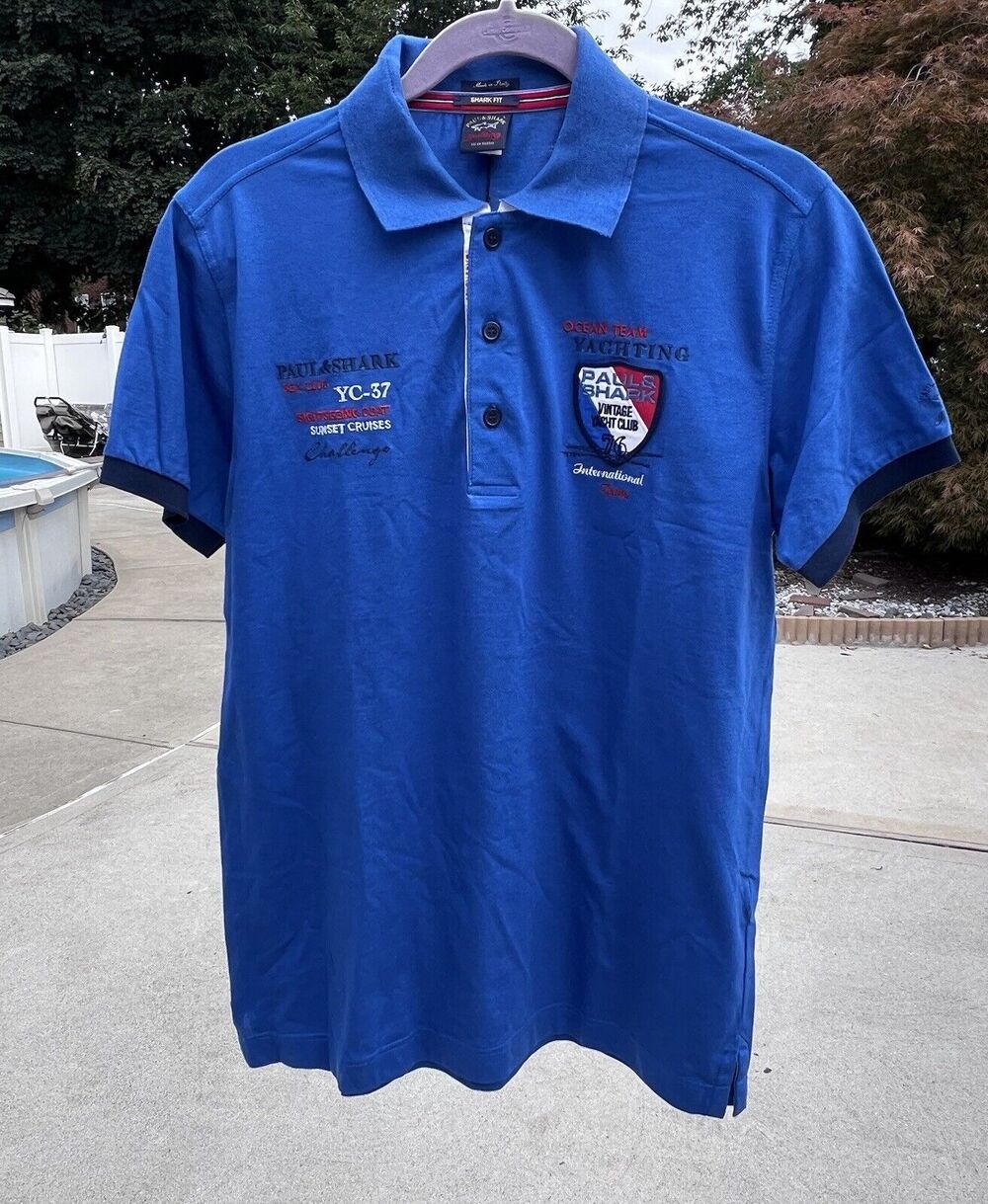 Paul Shark Yachting Polo Shirt Mens Size L Short Sleeve Royal Blue Patch Logo